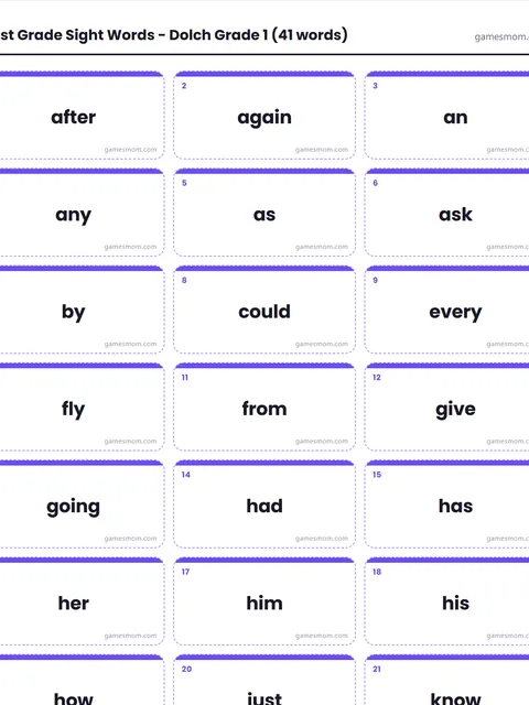 Screenshot of First Grade Sight Words Flashcards
