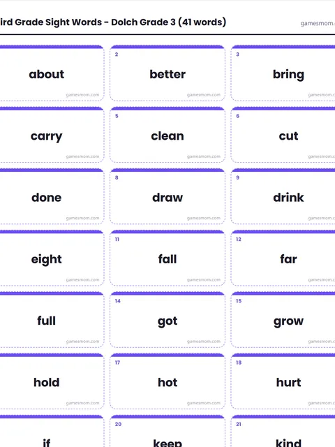 Screenshot of Third Grade Sight Words Flashcards