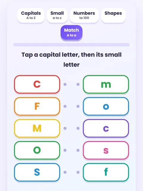 Screenshot of Match Capital and Small Letters