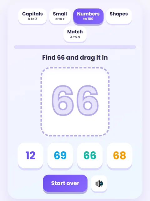 Screenshot of Recognize Numbers 1 to 100