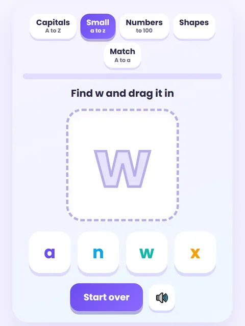 Screenshot of Recognize Small Letters a to z