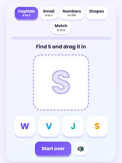 Screenshot of Recognize Capital Letters A to Z