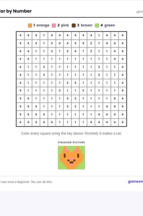Screenshot of Color by Number Cat