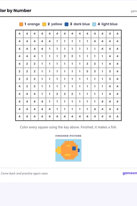 Screenshot of Color by Number Fish