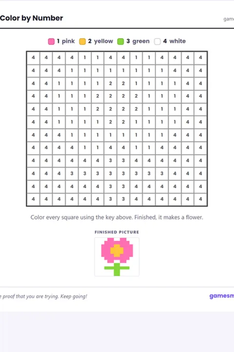 Screenshot of Color by Number Flower