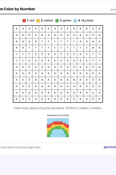 Screenshot of Color by Number Rainbow
