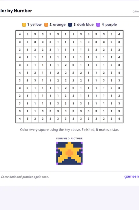 Screenshot of Color by Number Star