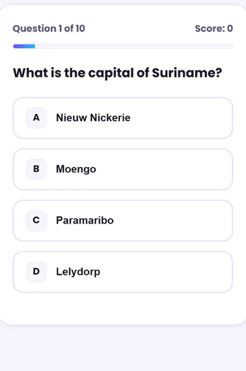 Screenshot of Countries and Capitals Quiz