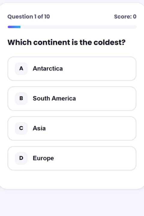 Screenshot of Geography Quiz