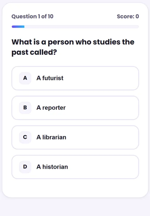 Screenshot of History Quiz