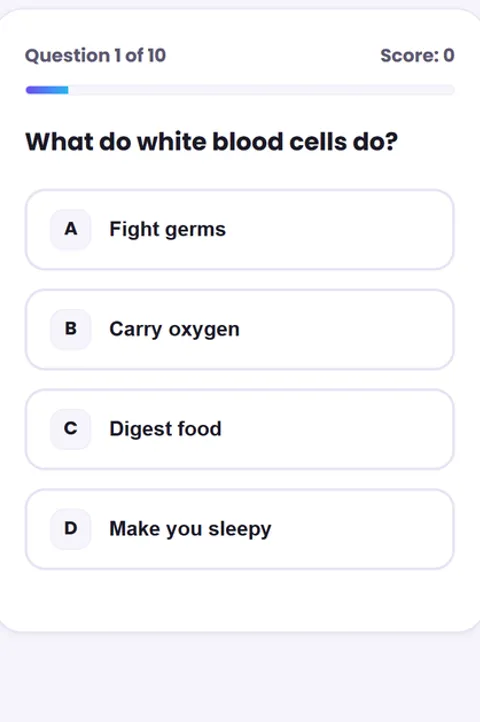 Screenshot of Human Body Quiz