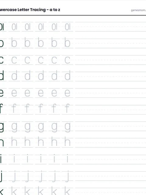 Screenshot of Lowercase Letter Tracing Worksheet