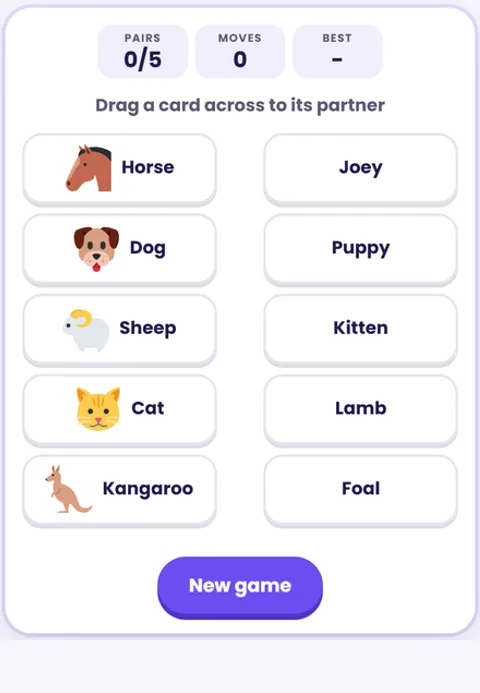 Screenshot of Matching Games