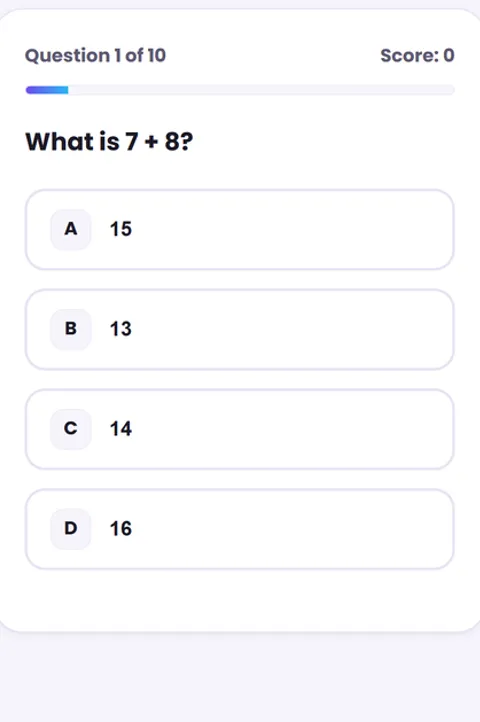 Screenshot of Math Quiz