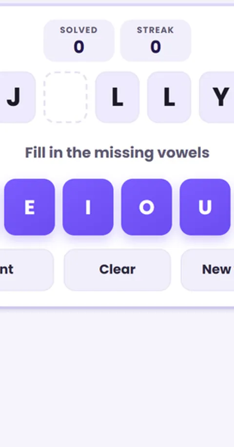 Screenshot of Missing Vowels