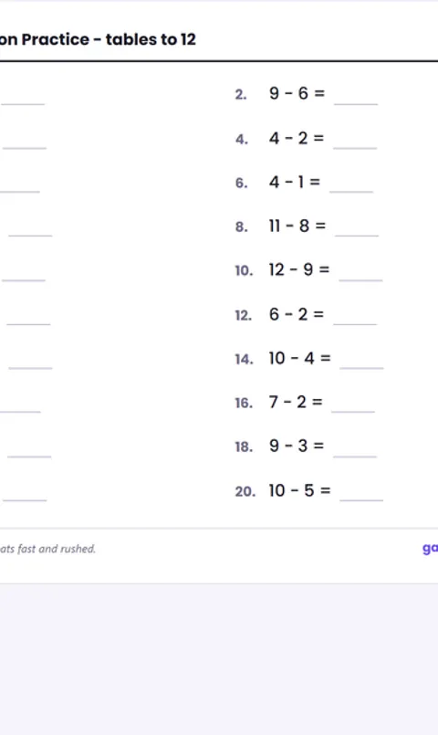 Screenshot of Multiplication Worksheets