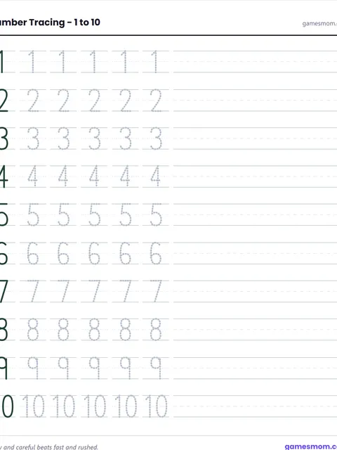 Screenshot of Number Tracing Worksheet