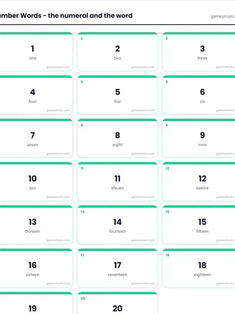 Screenshot of Printable Number Words Flashcards