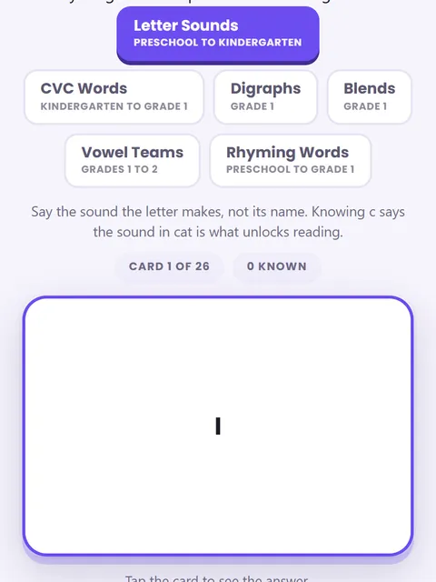 Screenshot of Phonics Flashcards