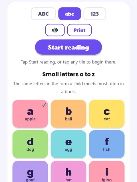 Screenshot of Phonics Sounds a to z