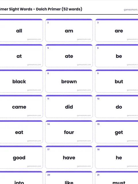 Screenshot of Primer Sight Words Flashcards