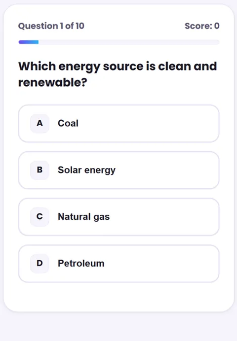 Screenshot of Science Quiz