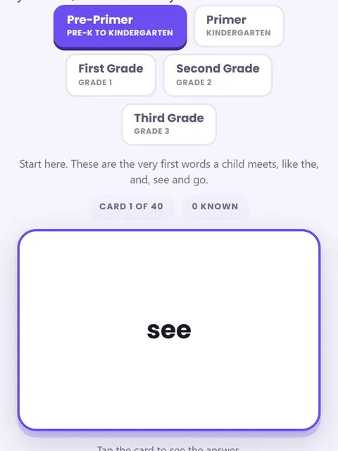 Screenshot of Sight Words Flashcards