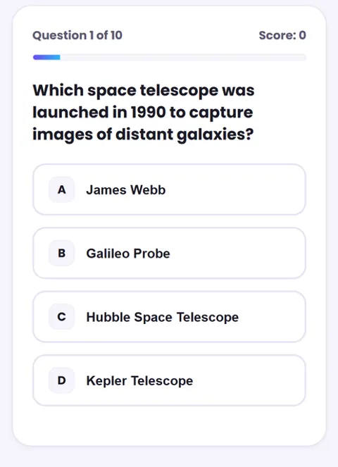 Screenshot of Space Quiz