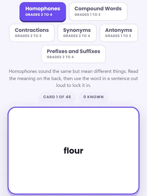Screenshot of Word Study Flashcards